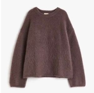 NWT H&M Oversized Mohair-Blend Wool Wide Sleeve Sweater Dark Pink Brown Size XL